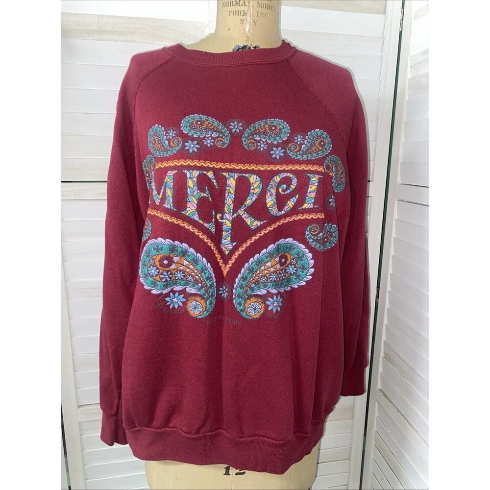 Vintage 90s College Ware Merci Maroon Sweatshirt Adult XXL Made in US